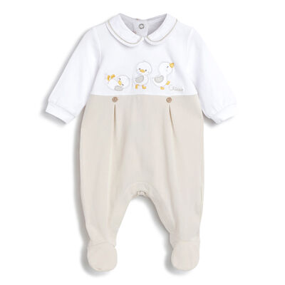 Infants Medium Natural Applique Leg Opening Babysuit